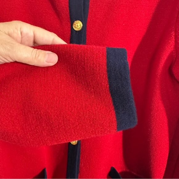 Blarney 100% wool red jacket/sweater, sz 18, navy trim, fall, autumn, quality - Picture 4 of 9